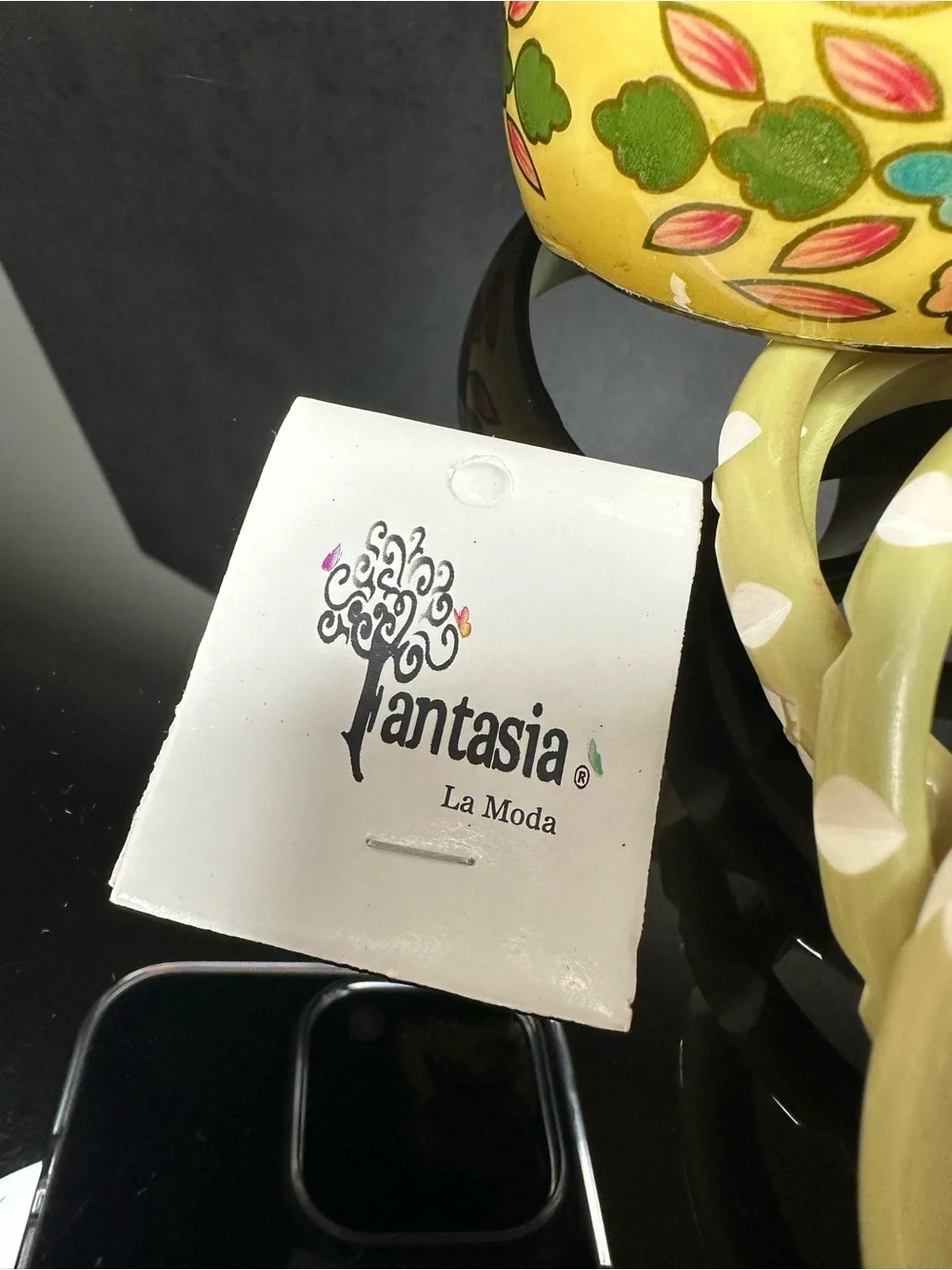 Fantasia La Moda Boho Bangle Bracelet Set Green Floral Gold Tone NWT